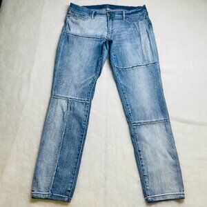 Soho Womens Blue Denim Patchwork Cross Over Straight Leg Legging Jeans Size 14